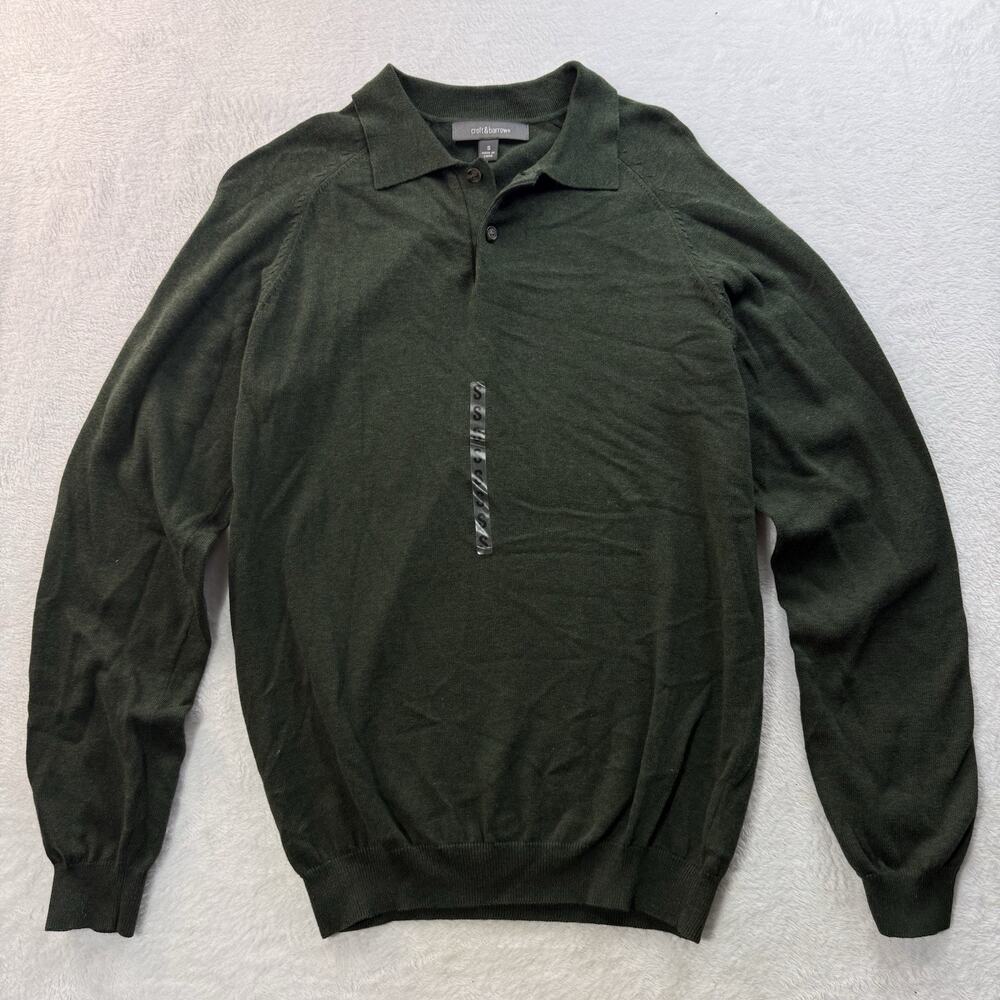 Vtg Croft Barrow Rugby Shirt Mens Small Olive Army Green Light Sweater 3 Button